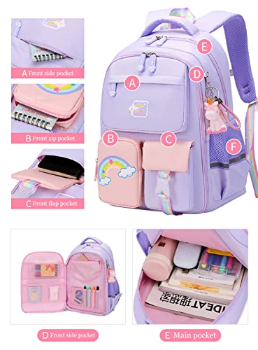 Lswrlixa Kids School Backpack Unicorn Bookbag for Girls Boys Waterproof Backpack Outdoors Travel Bag Purple Medium