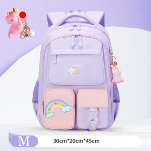 Lswrlixa Kids School Backpack Unicorn Bookbag for Girls Boys Waterproof Backpack Outdoors Travel Bag Purple Medium