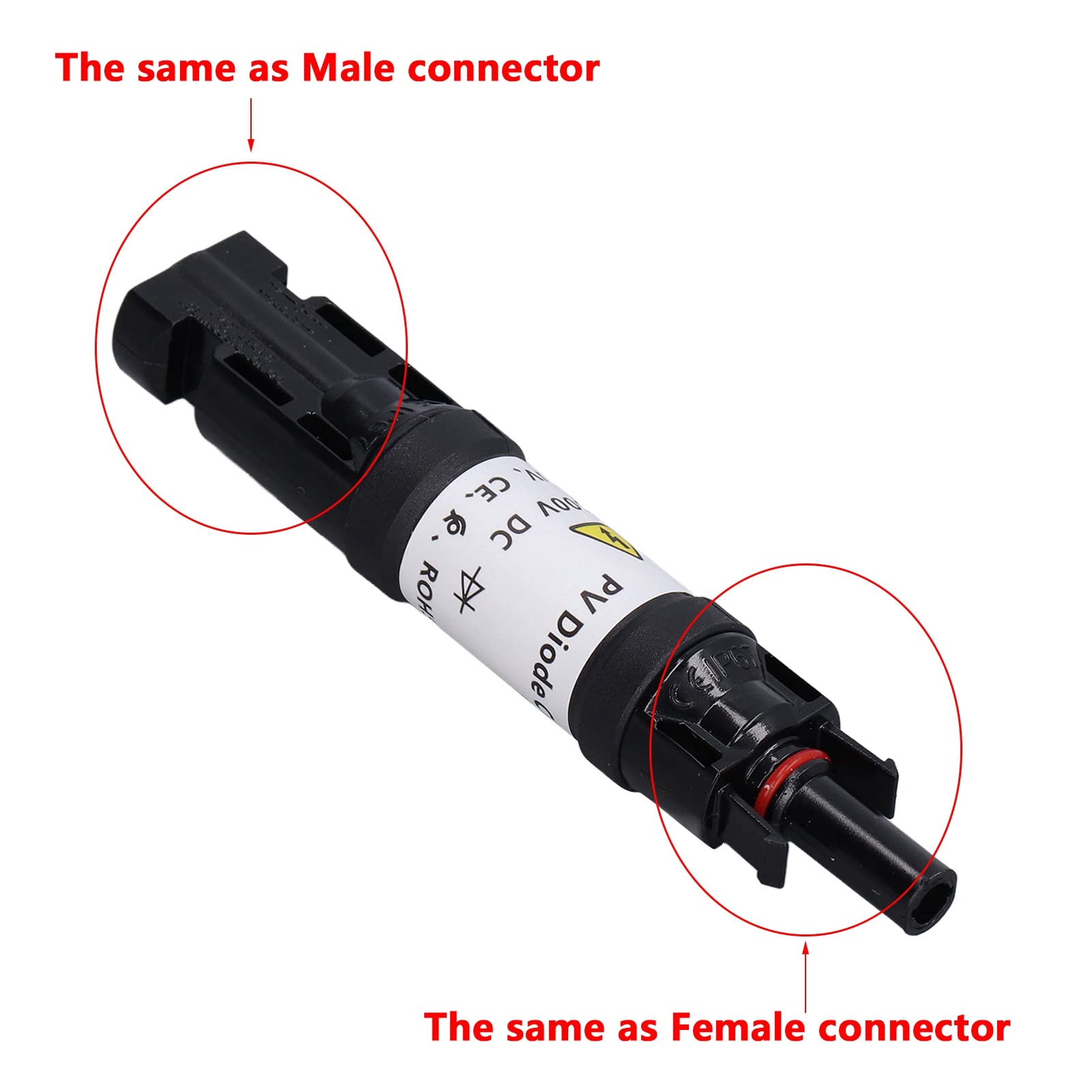 Solar PV Fuse Connector, Waterproof Solar Fuse Connector, Male Female IP67 Dustproof Panel Cable Blocking Diode Holder 1000V with Guiding Insulation Element(30A)