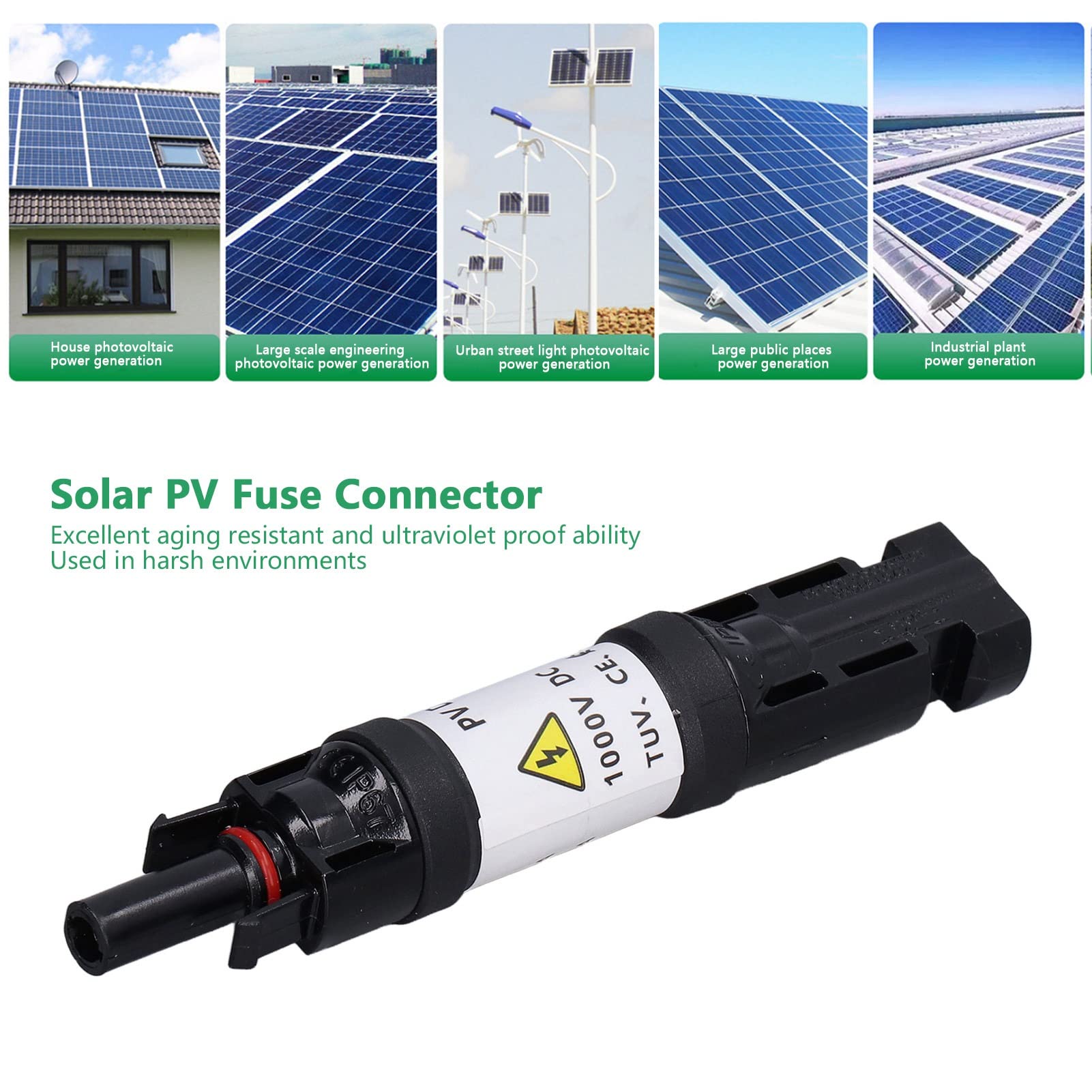 Solar PV Fuse Connector, Waterproof Solar Fuse Connector, Male Female IP67 Dustproof Panel Cable Blocking Diode Holder 1000V with Guiding Insulation Element(30A)