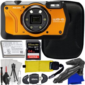 ultimaxx essential bundle + ricoh wg-6 digital camera (orange) + sandisk 64gb extreme pro sdxc, floating wrist strap, 6.5” tabletop tripod, high speed memory card reader & more (19pc bundle)