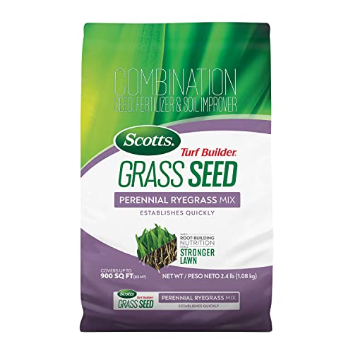 Scotts Turf Builder Grass Seed Perennial Ryegrass Mix with Fertilizer and Soil Improver, Establishes Quickly, 2.4 lbs.