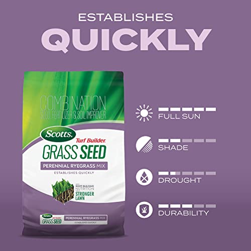 Scotts Turf Builder Grass Seed Perennial Ryegrass Mix with Fertilizer and Soil Improver, Establishes Quickly, 2.4 lbs.
