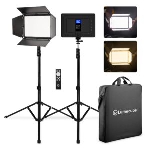 lume cube studio panel 2-point lighting kit | edge lit led bicolor light panels 3200k - 5600k | rechargeable lithium battery, adjustable color, brightness, 70" stands, wireless remote included