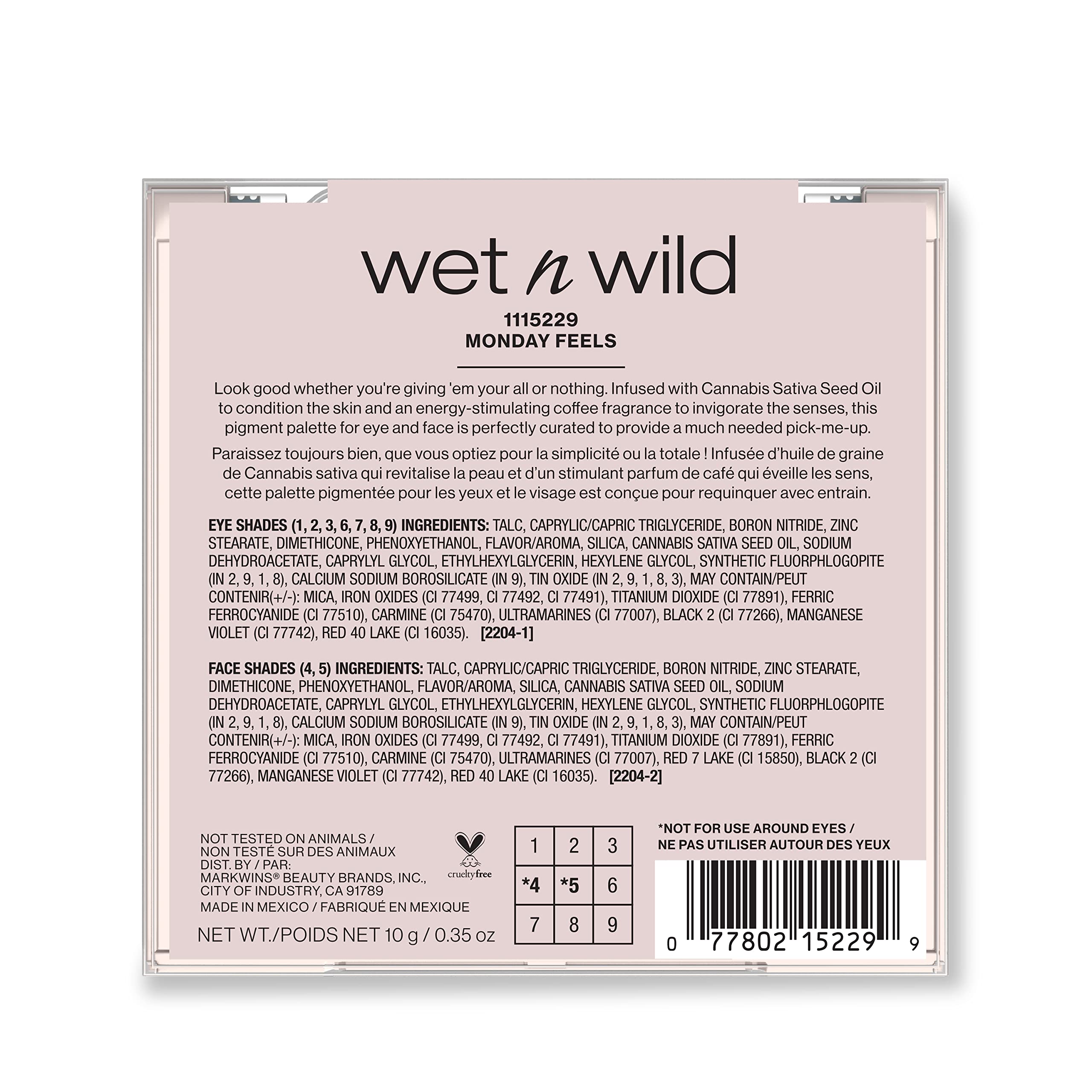 wet n wild Mood Cannabis Sativa Seed Oil Infused Makeup, Eyeshadow Palette, Monday Feels