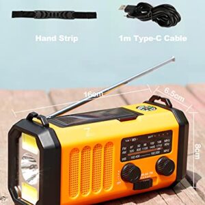10000mAh Emergency Weather Radio, 4 Way Powered AM/FM/NOAA Portable Solar Crank Radio, Dynamo Phone Charger, 700LM LED Flashlight & Reading Lamp,SOS,Type-C,Compass for Hurricane Storm Camping Survival