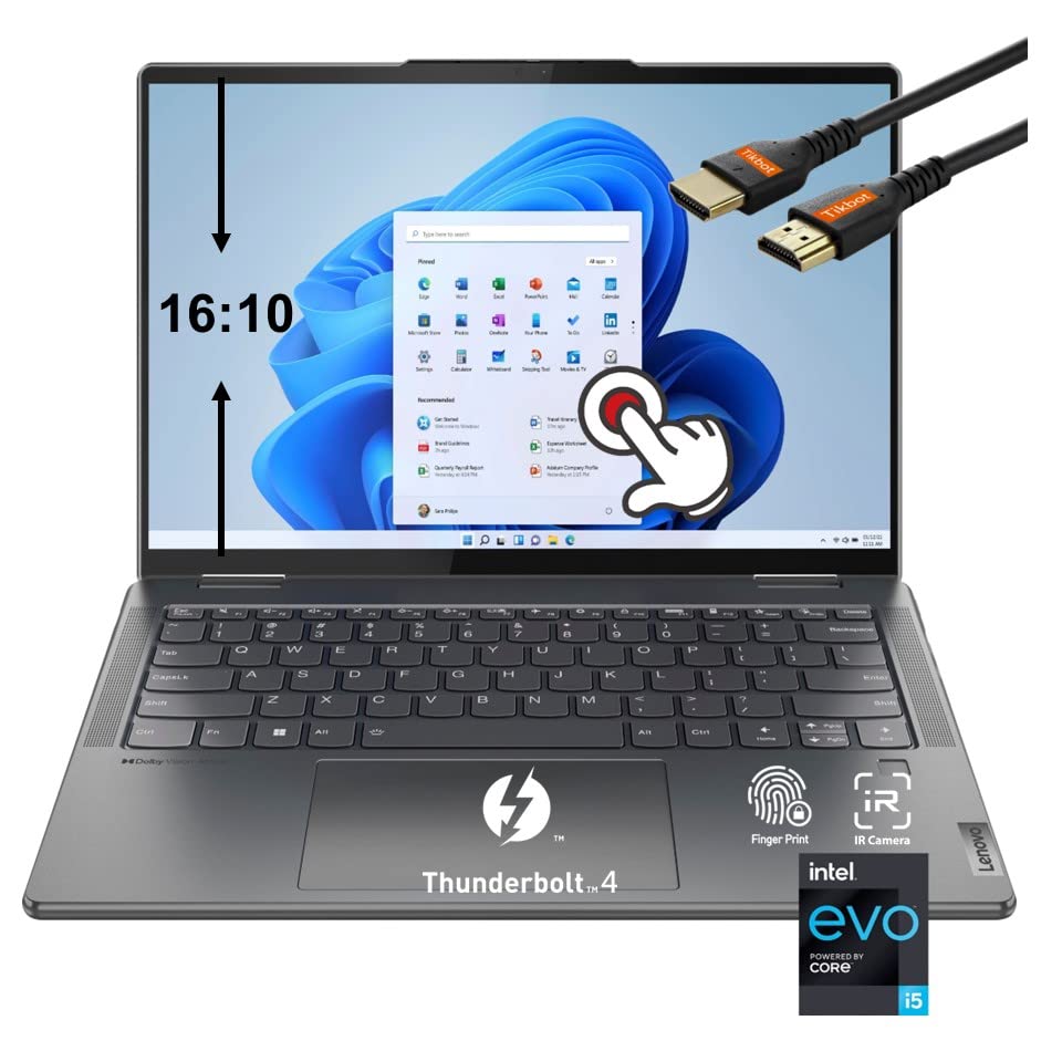 Lenovo Portable Yoga 7i Touch 2-in-1 Business Laptop - Intel EVO, 14" 2.2k 16:10 IPS Intel Core i5-1235U, Blue - 100% RGB - Win 11, WiFi 6, Thunderbolt 4, w/HDMI Cable (8GB RAM | 512GB PCIe SSD)