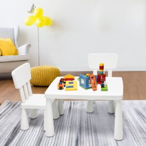 COSTWAY 3-Piece Kids Table and Chairs Set, Lightweight Plastic Children Activity Center for Reading, Writing, Painting, Snack Time, Kids Furniture Art Study Desk & Chairs Set for Ages 1-7 (White)