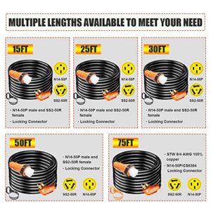 DMC-FPPS 75Ft Generator Extension Cord 40 Amp STW 6/3 + 8/1 Generator Cord 125V / 250V UL Listed Generator Power Cord N14-50P & SS2-50R & CS6364 Twist Lock Connectors for RV Camper and Generator to Ho