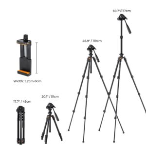 K&F Concept Camera Tripod, 70" for Camera Cellphone Photograghy Video Recording, with Outdoor Travel Bag, Cellphone Holder and Quick Release Plate, Holds up to 3kg/6.6lb Load