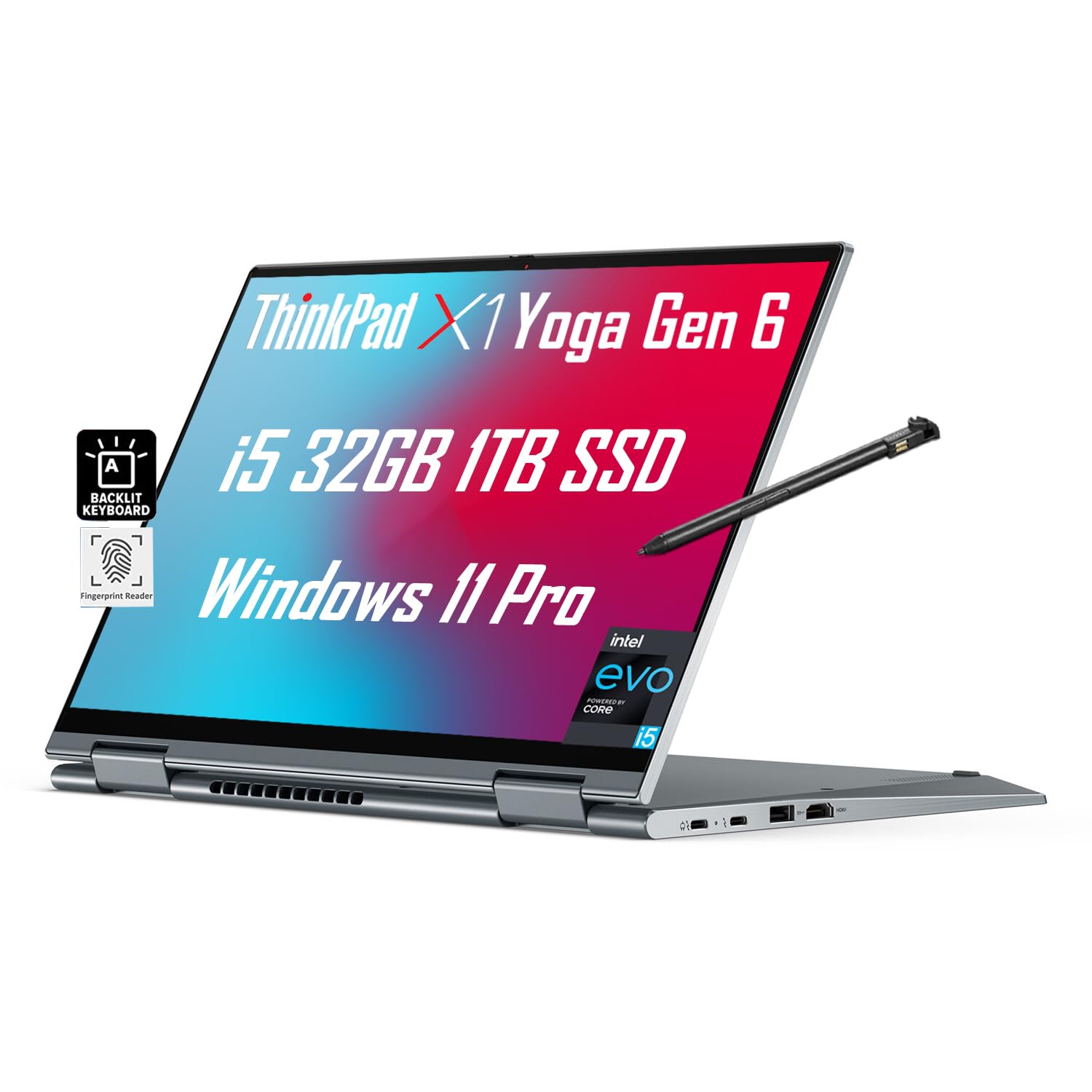 Lenovo ThinkPad X1 Yoga Gen 6 2 in 1 Laptop (14" FHD+ IPS Touchscreen, Intel Core i5-1145G7, 32GB RAM, 1TB SSD, Stylus), Business PC, Backlit, Fingerprint, 3-Yr Warranty, Webcam, Wi-Fi 6, Win 11 Pro