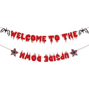 stranger party banner stranger themed party banner glitter welcome to the upside down banner for stranger party decorations