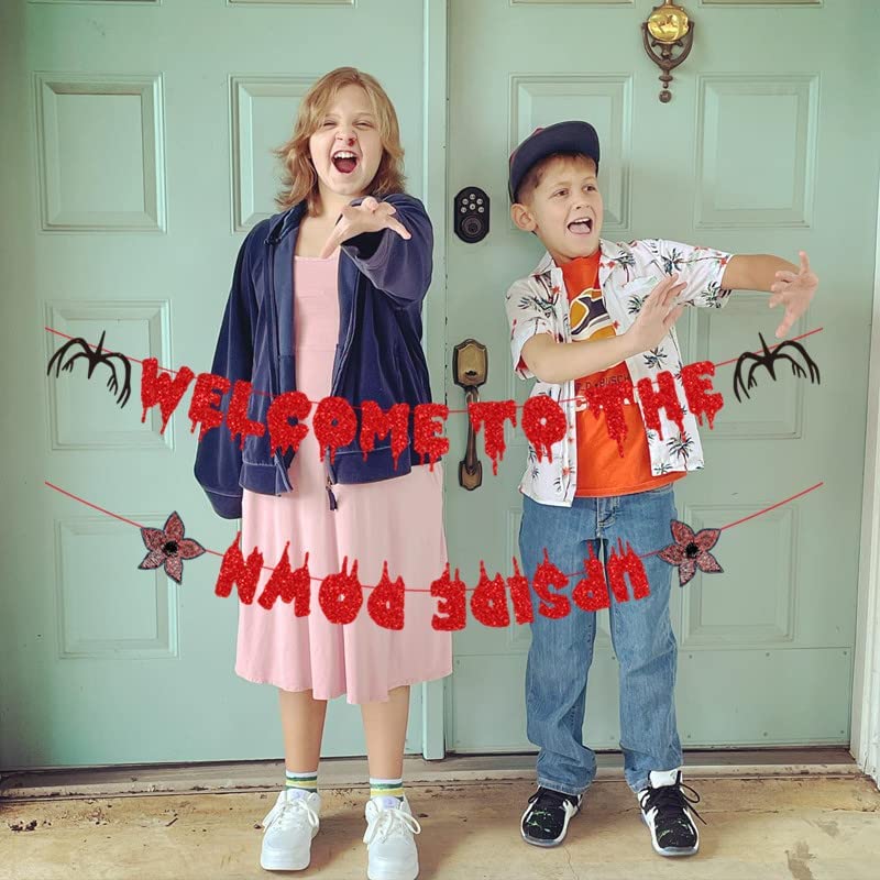 Stranger Party Banner Stranger Themed Party Banner Glitter Welcome To The Upside Down Banner for Stranger Party Decorations