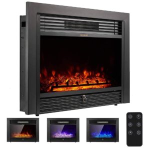homedex 28.5" electric fireplace insert recessed mounted with 3 color flames, 750/1500w fireplace electric with remote control and timer, standing fireplace heater