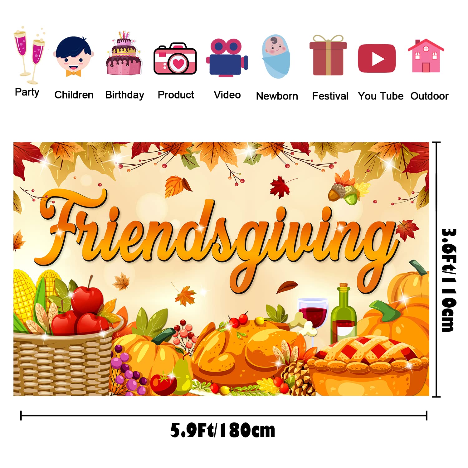 Large 71" X 43" Friendsgiving Backdrop, Friendsgiving Party Decorations, Friendsgiving Banner for Thanksgiving Decorations, Friendsgiving Photo Backdrop for Friendsgiving Decorations tineit