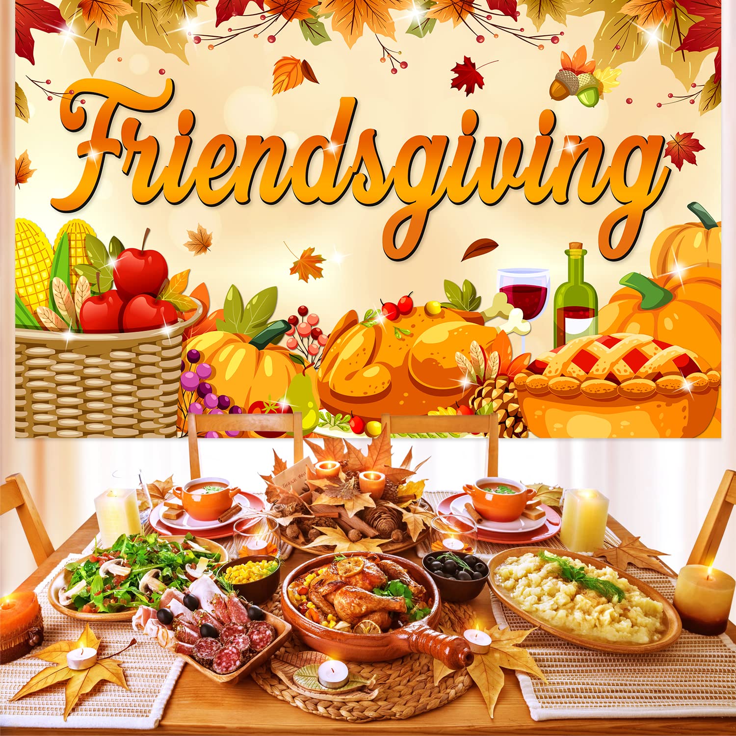 Large 71" X 43" Friendsgiving Backdrop, Friendsgiving Party Decorations, Friendsgiving Banner for Thanksgiving Decorations, Friendsgiving Photo Backdrop for Friendsgiving Decorations tineit