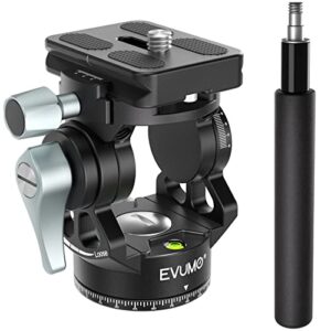 evumo h3 mini fluid video tripod head, 360° panoramic compact lightweight camera video head for tripod dslr camcorder telescope, with quick release plates & detachable handle, max load 8.8lbs/4.0kg