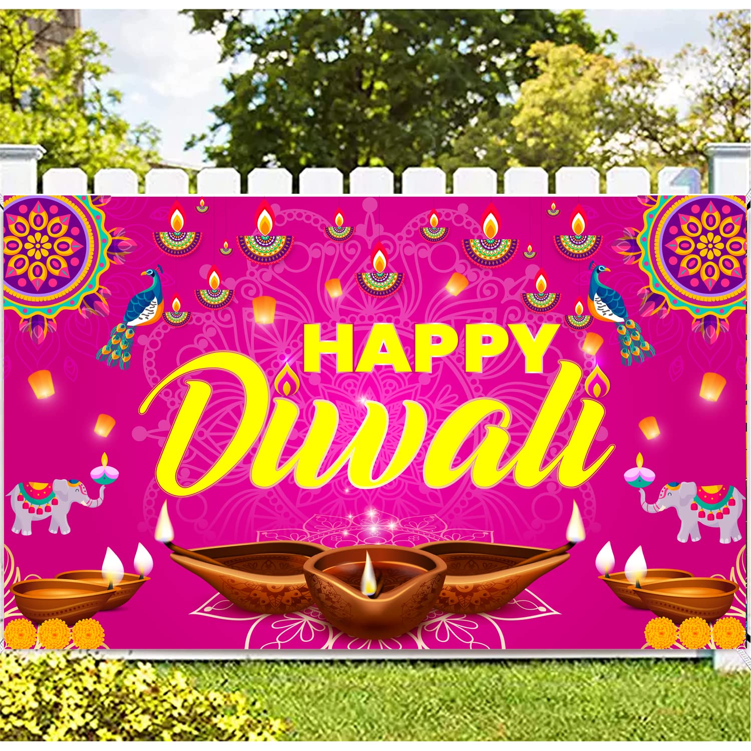 Large 71" X 43" Happy Diwali Backdrop, Happy Diwali Decorations Diwali Backdrops for Wall, Happy Diwali Banner India Festival of Lights, Diwali Decorations Backdrop Deepavali Decorations