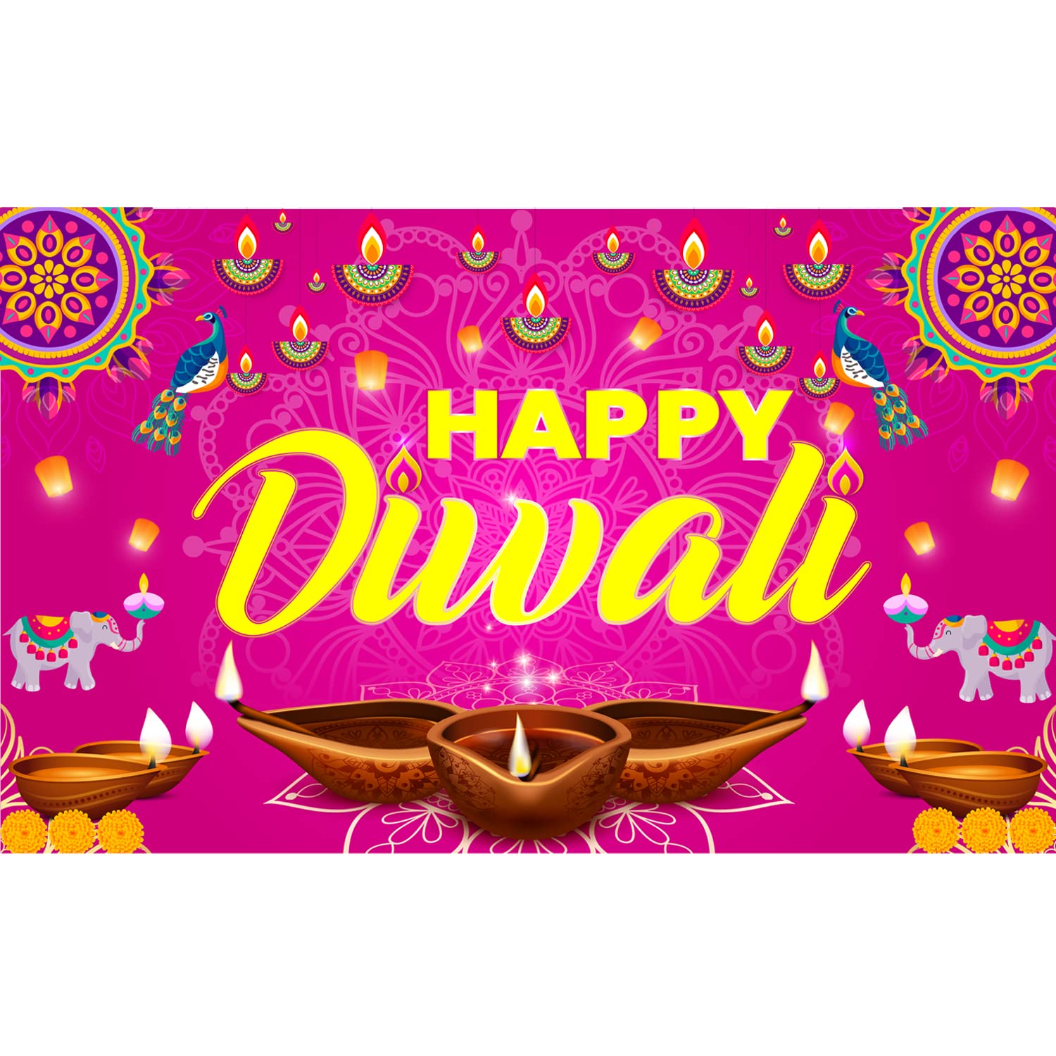 Large 71" X 43" Happy Diwali Backdrop, Happy Diwali Decorations Diwali Backdrops for Wall, Happy Diwali Banner India Festival of Lights, Diwali Decorations Backdrop Deepavali Decorations