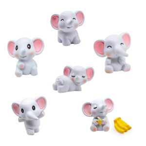 6pack mini cute elephant figures cake toppers,lovely elephant characters toys miniature fairy garden decor for kids birthday baby shower automobile decoration