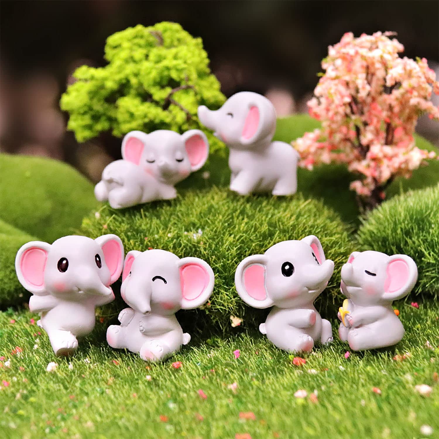 6Pack Mini Cute Elephant Figures Cake Toppers,Lovely Elephant Characters Toys Miniature Fairy Garden Decor for Kids Birthday Baby Shower Automobile Decoration