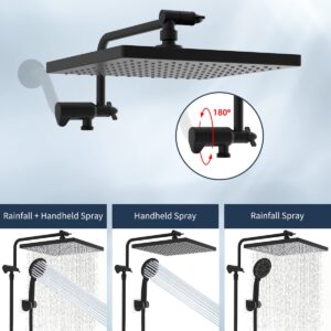 Hibbent Metal Shower Head, 10'' High Pressure Rainfall Shower Head/Handheld Showerhead Combo with 12'' Adjustable Shower Extension Arm, 7-Spray, 71'' Hose, Showerhead Holder, Matte Black