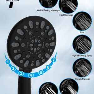 Hibbent Metal Shower Head, 10'' High Pressure Rainfall Shower Head/Handheld Showerhead Combo with 12'' Adjustable Shower Extension Arm, 7-Spray, 71'' Hose, Showerhead Holder, Matte Black