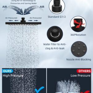 Hibbent Metal Shower Head, 10'' High Pressure Rainfall Shower Head/Handheld Showerhead Combo with 12'' Adjustable Shower Extension Arm, 7-Spray, 71'' Hose, Showerhead Holder, Matte Black