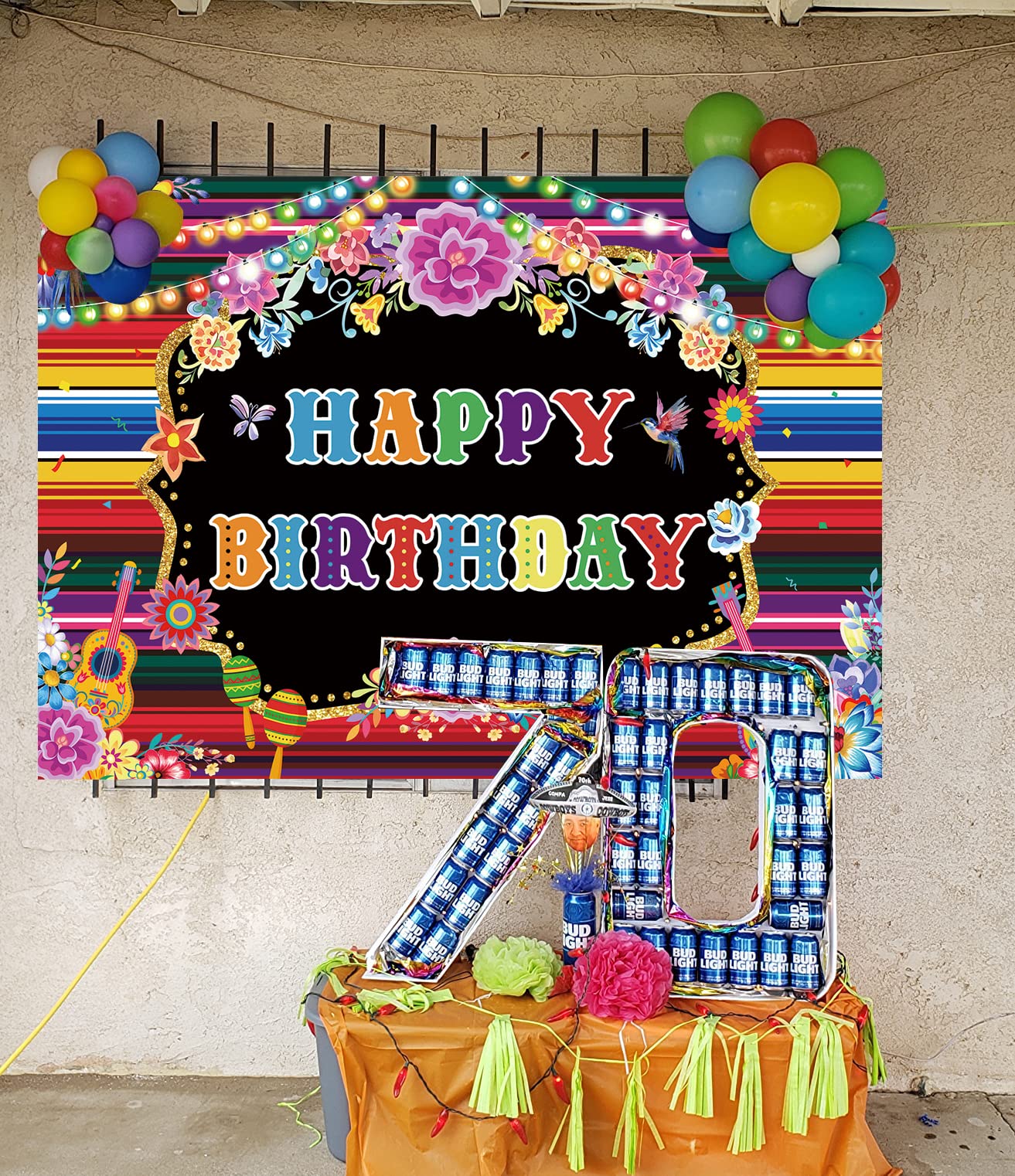 Mexican Birthday Backdrop for Photography Fiesta Themed Party Banners Fiesta Birthday Party Decor Supplies Photo Booth Background (6x4FT: 72x48 inch)