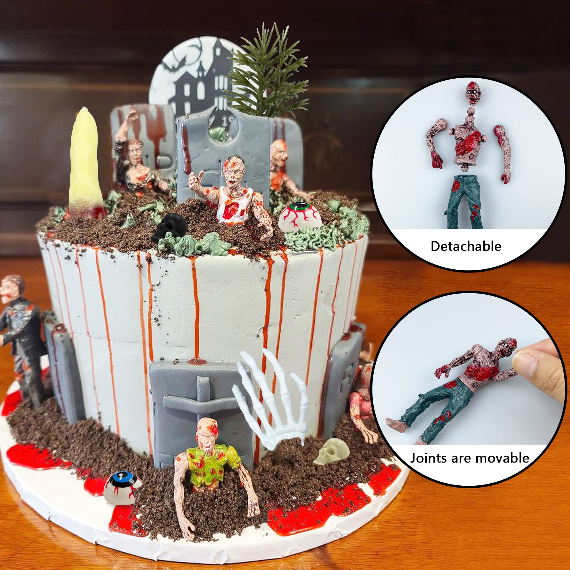 17 PCS Zombie Cake Decoration Zombie Cake Toppers Zombie Figure Themed Party Decorations for Birthday Weeding Party Cake Decorations