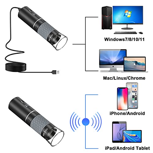 Bysameyee 4K WiFi Digital Microscope, 50-1000X USB Handheld Microscope Camera Magnifier, Phone Wireless Microscope Inspection Endoscope Compatible for iPhone Android Phone Windows Mac PC