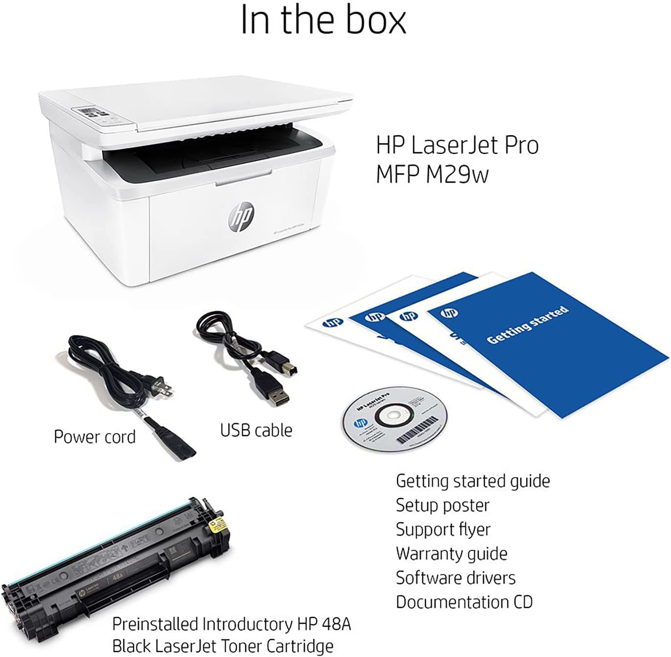 HP Laserjet Pro MFP M29W All-in-One Wireless Monochrome Laser Printer for Home Office, White - Print Scan Copy - 19 ppm, 600 x 600 dpi, 8.5 x 11.69, Hi-Speed USB, Cbmou External Webcam