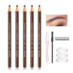 5p waterproof eyebrow pencil,pull cord peel-off brow pencil microblading eyebrow pen supplies set brow pen eyebrow tattoo makeup for marking,filling and outlining,with eyebrow trimming tool(dark brown)