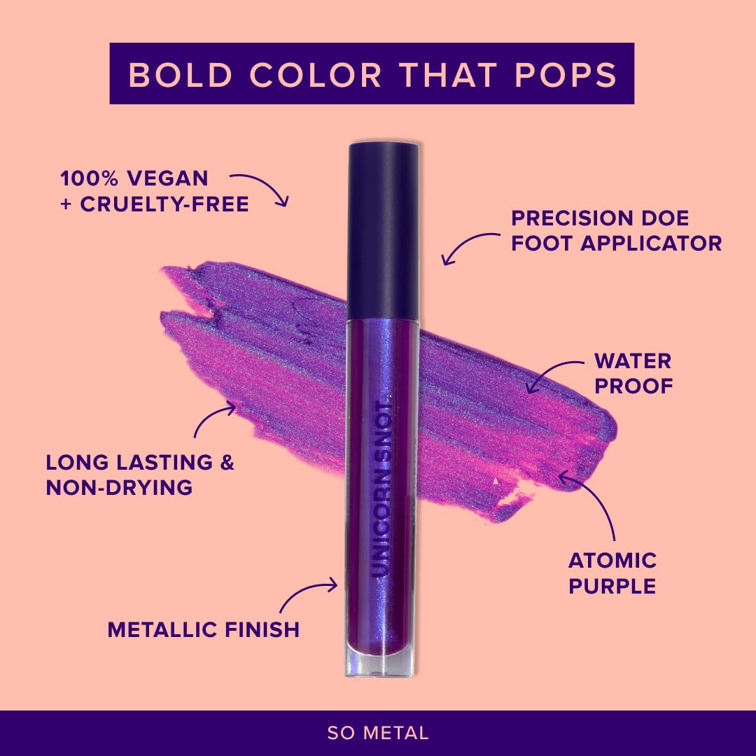 UNICORN SNOT Liquid Metal Lip Paint | Intense Pigment, Non-drying, Long-lasting, Metallic Top Coat Lip Color | Gluten Free, Vegan & Cruelty-free Lip Makeup - BOOM (Atomic Purple)