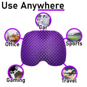 Comfortec Purple Gel Seat Cushion - Honeycomb Cooling Seat Cushion Back Support, Pressure Relief & Long Sitting - Non-Slip Chair Cushion Traveling, Wheelchair, Car Seat, Office & Gaming Chair