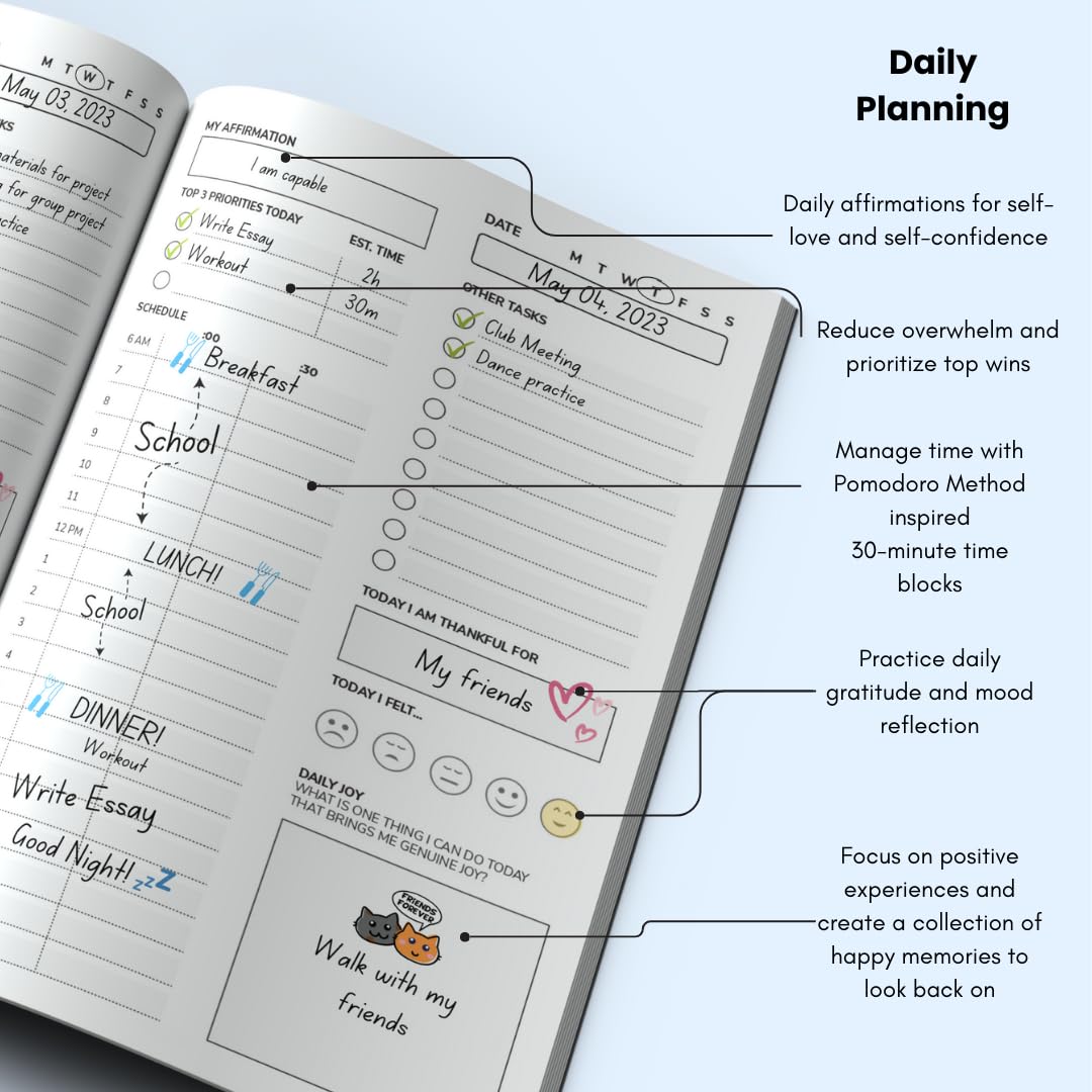 Journey 180 Undated Academic Planner - 6 Month Undated Student Planner for High School and College Students - To Do List, Habit Tracker, Positive Affirmations, Creative Journal, Daily Planner