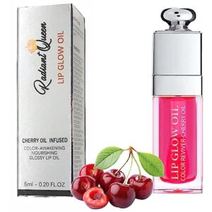 radiant queen lip glow oil - cherry | maximizing, moisturizing and revitalizing for dry lips with cherry fruit oil, 0.20 floz