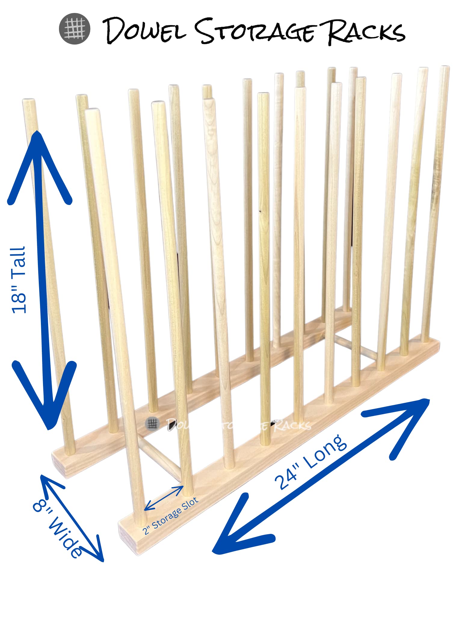 Art Storage Rack - 24'' Long x 8'' Wide with 18'' Tall dowels - for Art Canvas Storage, Frames, Framed Art, Paintings (DSR24818)