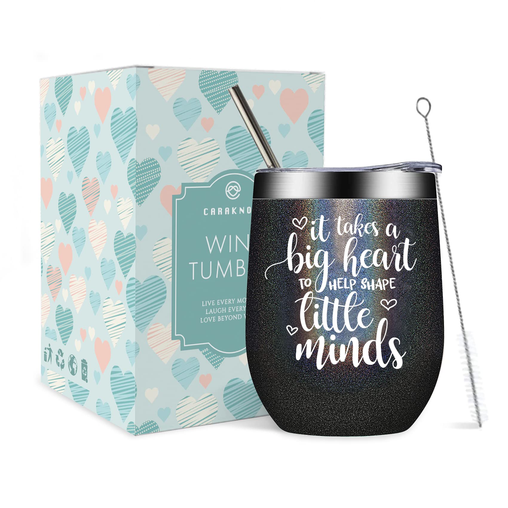 Teacher Appreciation Gifts for Women Men Best Teacher Gifts Teacher Birthday Gifts Teacher Tote Bag Canvas Teachers End of Year Thank you Christmas Present Teacher Wine Tumbler with Straw Black