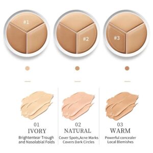 Full Cover Concealer Palette,Tri-Color Concealer Make Up,Corrects Dark Circles Red Marks Scars& Softens Fine Lines,Highlight Contours Waterproof Long Lasting Concealer Matte Foundation