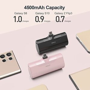 iWALK Small Portable Charger USB C Cute Power Bank 4500mAh【2 Pack】 Battery Pack Compatible with Samsung Galaxy Z Flip4,S23,S22,S21,Switch,Google Pixel[Black&Pink]