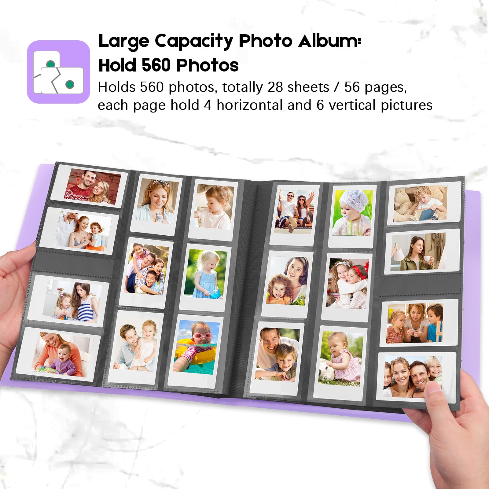 Veicevol 560 Pockets Photo Album for Fujifilm Instax Mini Camera, Album for Polaroid Photo, Photo Album for Fujifilm Instax Mini 12 11 9 40 90 8 Evo LiPlay Instant Camera, 2x3 Photo Album (Purple)