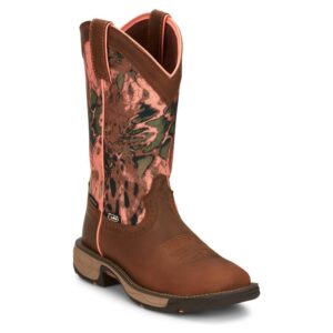 justin boots women's stampede rush wp soft toe square toe work boot brown/multi 11 b