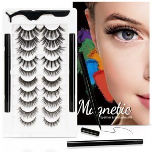 magnetic eyeliner with eyelashes, lashes natural look, reusable false eyelashes with 2 magnetic eyeliners & tweezers - easy to wear
