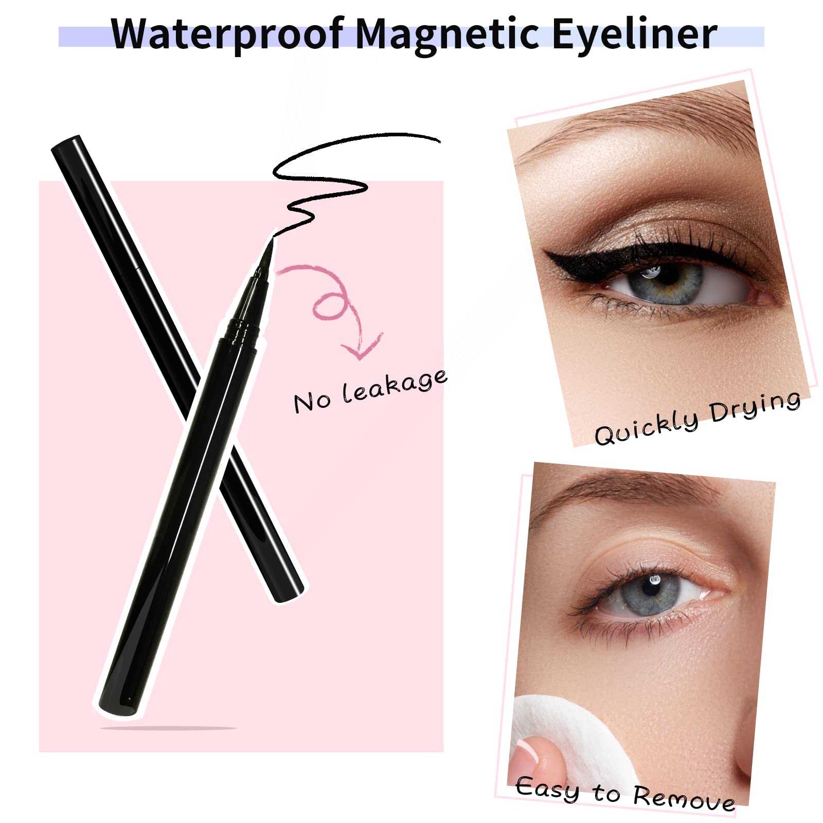 Magnetic Eyeliner with Eyelashes, Lashes Natural Look, Reusable False Eyelashes with 2 Magnetic Eyeliners & Tweezers - Easy to Wear