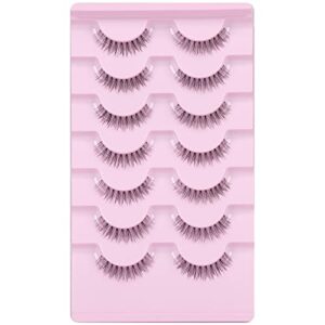 eyelashes natural look short wispy false lashes 3d natural crisscross faux mink lashes with clear bands 7 pairs by yawamica