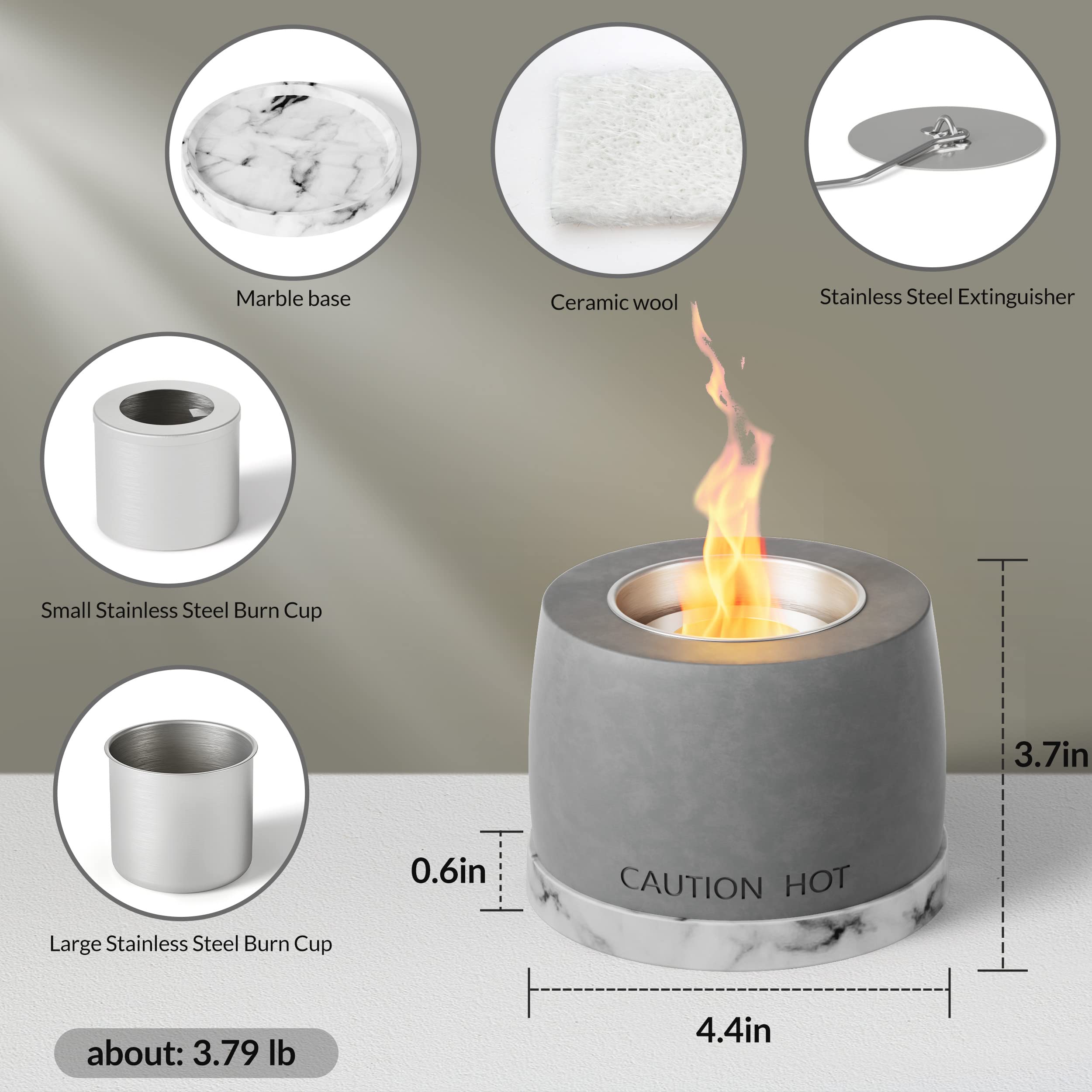 Y&M Table Top Fire Pit, Portable Tabletop Fireplace Indoor Outdoor Use, Smokeless Fire Concrete Bowl Pot,Mini Personal Fire Pit