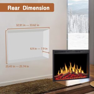 Havato 34 inch Electric Fireplace Inserts, Recessed Electric Stove Heater with Adjuatble Flame Colors, Log Colors, Flame Speed and Brightness, Remote Control & Time,750W/1500W