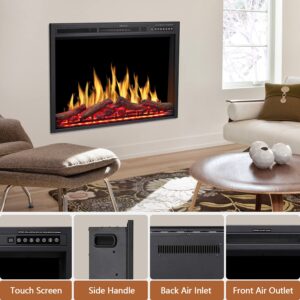 Havato 34 inch Electric Fireplace Inserts, Recessed Electric Stove Heater with Adjuatble Flame Colors, Log Colors, Flame Speed and Brightness, Remote Control & Time,750W/1500W
