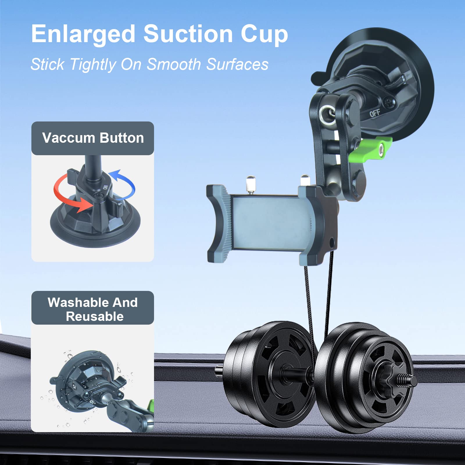 leepiya Car Phone Mount Video Recording Universal Magic Arm Suction Car Phone Holder Mount Windshield Window Glass Dashboard Vlog Shooting Car Phone Mount for All Smartphones & Cars